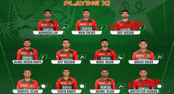 দুই পরিবর্তন নিয়ে শেষ টি-টোয়েন্টি ম্যাচের জন্য পাকিস্তানের বিপক্ষে একাদশ ঘোষণা করলো বাংলাদেশ