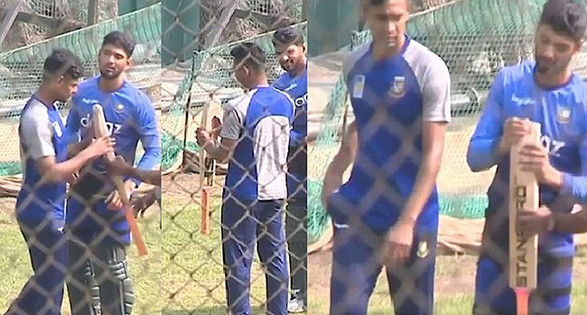 মুস্তাফিজের বোলিংয়ে ব্যাট ভাঙলো রিয়াদের